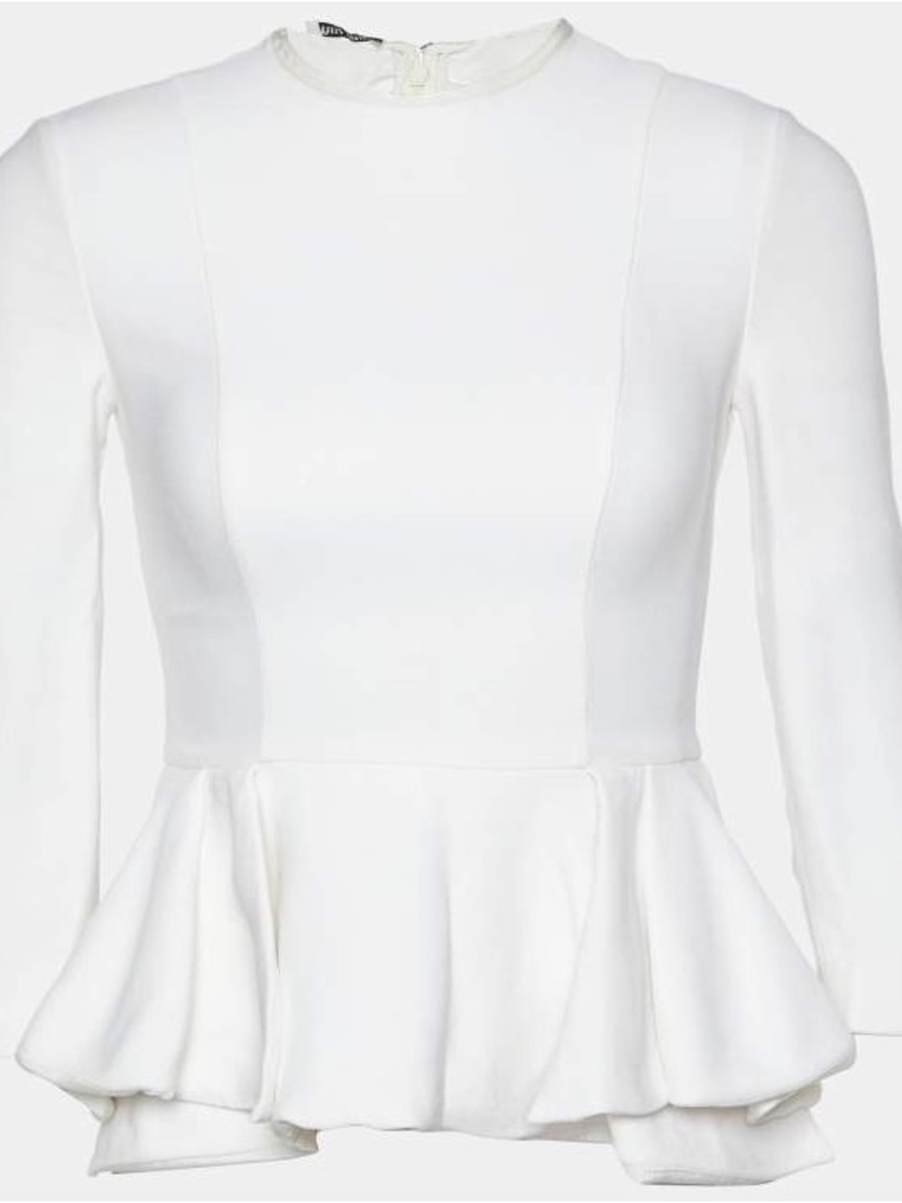 Miu Miu White Long-Sleeve Peplum Top